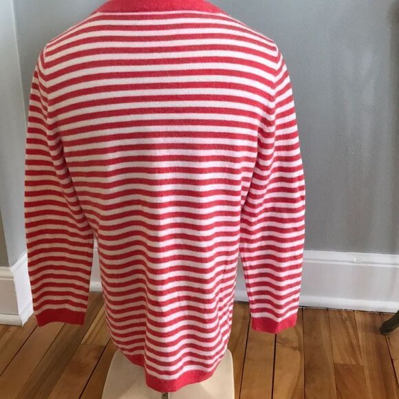 Coral and cream stripe lambswool blend sweater, M - Picture 4 of 5